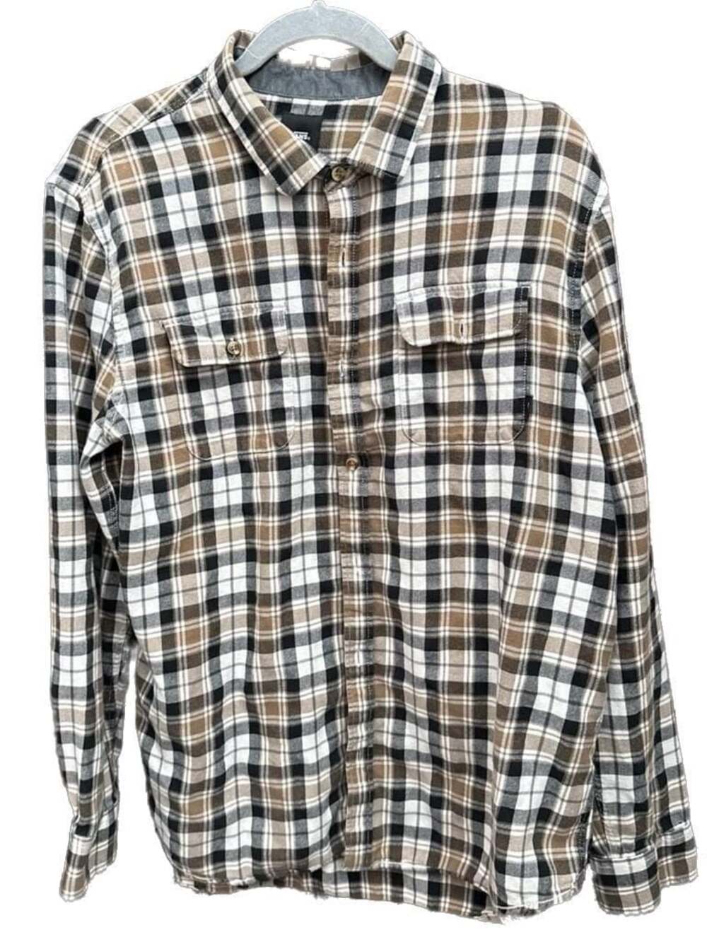 Vans Classic Fit Plaid Flannel Button Up Shirt Men's Large Brown/Black/White